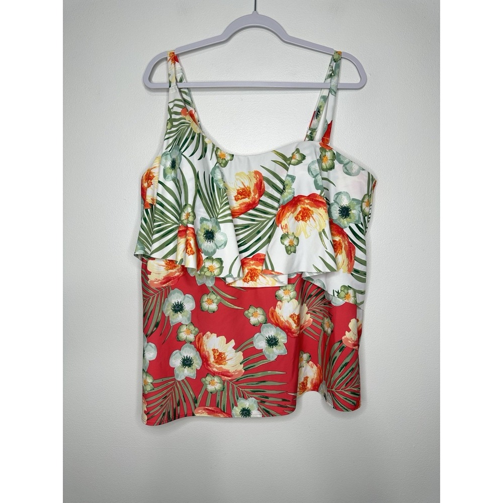 Cacique Tankini Top Size 26‎ White Red Floral Tropical